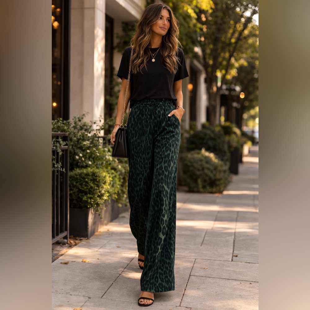 Vince Camuto Jungle Green and Black Animal Print Pants